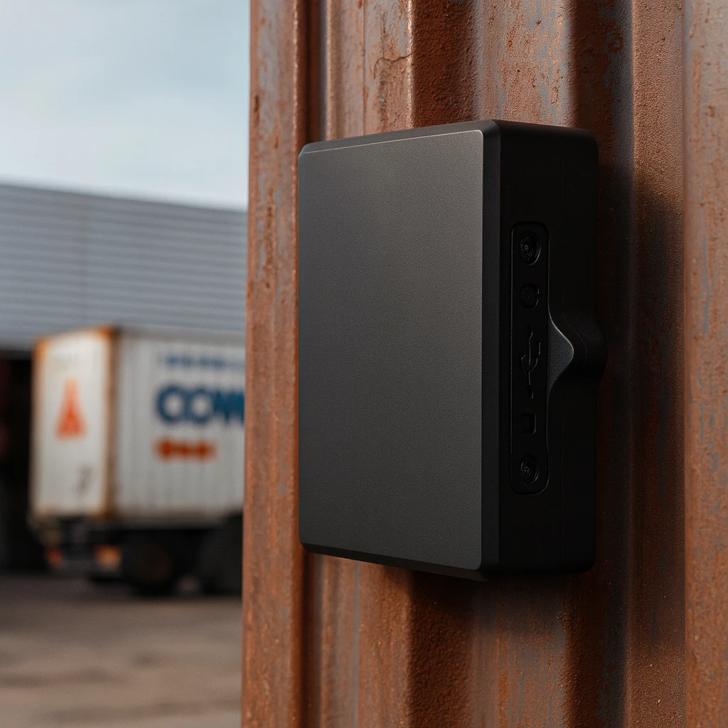 Mictrack MT700 asset tracker installed on an industrial metal surface